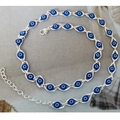 Minimalist evil eye anklet in bright blue with silver chain for a stylish beach look - Silver Blue Necklace