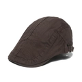 Classic dark brown cotton flat cap with adjustable metal strap and striped stitching - Adjustable / Coffee