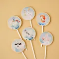 6-piece Chinese style cupcake toppers for 1st birthday featuring lucky koi and deer icons - Chinese Style 1st Birthday Round Toppers 6pcs / Approx. 5cm