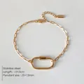 Bracciale in acciaio inossidabile placcato oro 14K con ciondolo a moschettone ovale - Chiusura 25x13mm (Lunghezza 15+3cm) / Stile Maglia Piatta Oro 14K (XBL0059-2)
