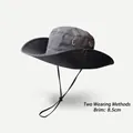 Men's outdoor grey sun hat with 8.5cm brim and adjustable black drawstring - Cowboy Hat / Dark Gray