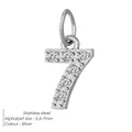 Silver stainless steel number 7 pendant with clear zircons measuring 7mm for DIY jewelry - Number 7(ZP39295) / Steel