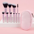 Portable 10-piece mini makeup brush set in pink with matching zipper pouch case - 10 Pcs Transparent Handle Brushes Pink Bag