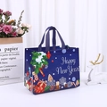 Blue Christmas non-woven gift bag with Happy New Year print and festive tree ornaments - 32*25*17cm / Christmas Purple