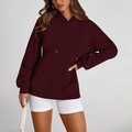 Sweat à capuche Y2K oversize en polaire bordeaux pour femme avec poche kangourou - Bordeaux