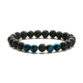Bracciale energetico da 8mm in perle di occhio di tigre blu naturale e pietra lavica - Occhio di Tigre Blu Pavone + Lavica