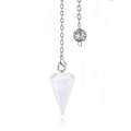 Hexagonal opal crystal point pendulum pendant with silver chain and decorative bead - White Quartz