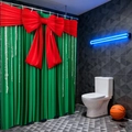 Christmas-themed green shower curtain with large red bow and decorative white beads - 90*180cm / Green With Large Red Bow Design