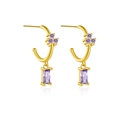 Eleganti orecchini a cerchio in argento S925 dorato con pendenti in zircone viola - Argento 925 / Oro 18K Pietra Viola