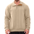 Retro gebreide heren polo trui in abrikoos met klassiek kabelpatroon en kraagje - S / Khaki