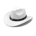 Detail of white felt cowboy hat with black band and silver bull head metal ornament - M (56-58cm) / White