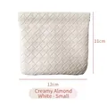 Small woven leather cosmetic pouch in milk almond white with dual zippers 12x11cm - Lipstick Bag Small / Milk Apricot White
