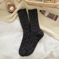Winter black wool blend socks with knit texture on cozy bed with candle decor - One Size / 453 Black