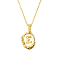 Gold plated titanium steel necklace with letter E on white shell lava pendant - Letter E
