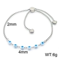 Silver adjustable evil eye bracelet with seven 4mm blue resin beads and pull chain - Blue 7 Beads Style (KB169512-Z)