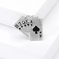 Spilla carte poker Scala Reale argentata con strass per stile moda Hip Hop moderno - Argento
