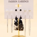 6-pair set of gold-tone earrings with pearls, black stones, and marbled resin hoops - Black Gem Frosted Acrylic (09)