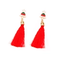 Christmas tree earrings with red tassels and gold-tone alloy festive ornaments - 48. Tassel Christmas Tree Earrings
