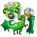 Dinosaur birthday balloon set with green T-Rex, number 1 and stars for party decor - Number 1
