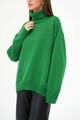 Jersey clásico de cuello alto de punto verde brillante con corte holgado para mujer - S / Verde