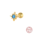 Macro detail of gold S925 sterling silver star stud with blue gemstone and ball back - Screw-back Stud Earrings / Single Gold-Turquoise Zirconia