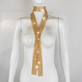 Detail of golden sequin mesh choker necklace with sparkling rhinestones on female mannequin - Gold Metal Rhinestone