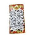 Lot de 12 nœuds argentés floqués avec paillettes pour décoration de sapin de Noël - Tissu Métallique / Argenté
