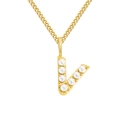 Elegant gold-tone stainless steel necklace featuring a pearl-inlaid V letter pendant - Letter V / Gold