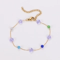Goldenes Armband mit lila Blumenperlen aus Kristall und praktischem Karabinerverschluss - Lavendel - Armband