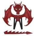 Disfraz de dragón rojo incluye alas, cola y máscara para cosplay de Halloween infantil - Rojo
