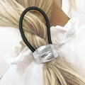 Élastique à cheveux noir minimaliste avec anneau décoratif en métal argenté liquide - 3# Style Anneau en Métal Liquide / Argenté