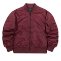 Classic burgundy bomber jacket with rib-knit collar and utility zipper pocket on the sleeve - S / Burgundy