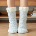 Chaussettes d'intérieur en tricot bleu clair avec doublure chaude en laine d'agneau blanche - Taille unique / Fil Doudou Bleu