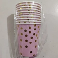 Pink disposable paper cups with gold foil polka dots in transparent packaging - Paper Cup