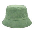 Detail shot of the corduroy texture and vertical stripes on this grass green bucket hat - Green