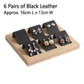 Bamboo earring display stand with 6 pairs of black PU leather slots, 16x13cm size - 6 Slots - Black PU