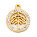 Pendente albero della vita dorato in acciaio inossidabile con cerchio in zirconi - Oro (KLJ3557-Z)