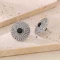 Macro shot of vintage round studs with a black center stone and sparkling crystals - Steel Black (KE116355-KFC)