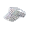 White sun visor hat with iridescent rhinestones and adjustable strap for women - White with AB Rhinestone
