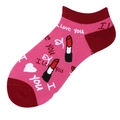Chaussettes basses en coton rose et rouge foncé avec motifs cœurs et rouge à lèvres - Rouge à Lèvres Rose Cœurs (C141)