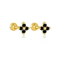 S925 sterling silver four-leaf clover stud earrings with black stones in gold finish - 925 Silver / Gold Color (Black Stone)