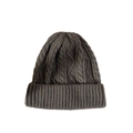 Close-up of the dark grey chunky knit beanie with diamond cable pattern and ribbed cuff - M (56-58cm) / Gray