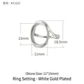 S925 sterling silver oval ring setting in platinum finish for 11x15mm amber inlay - 11x15mm / White Gold