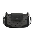 Chic black and grey polka dot shoulder bag with chain strap and leather patchwork design - Black
