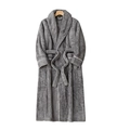 Thick dark gray plush fleece bathrobe with white piping and belt for men and women - Dark Gray