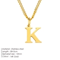 14K gold plated stainless steel necklace with 10mm letter K pendant on 38+5cm chain - Letter Style(K) (CDNP014) / Gold