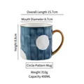 Blue ceramic mug with white dots and translucent brown handle, 400ml capacity - Circle / Single Cup