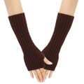 Winter rib-knit arm warmers in dark brown with thumb hole and fingerless design - One Size / Coffee