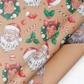 Retro Christmas kraft wrapping paper featuring Santa, wreaths and festive holiday patterns - Hibernating Postman