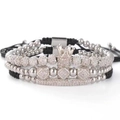 Ensemble de 3 bracelets couronne argentés pour hommes avec perles et cordons tressés - Ensemble trois pièces / Or blanc